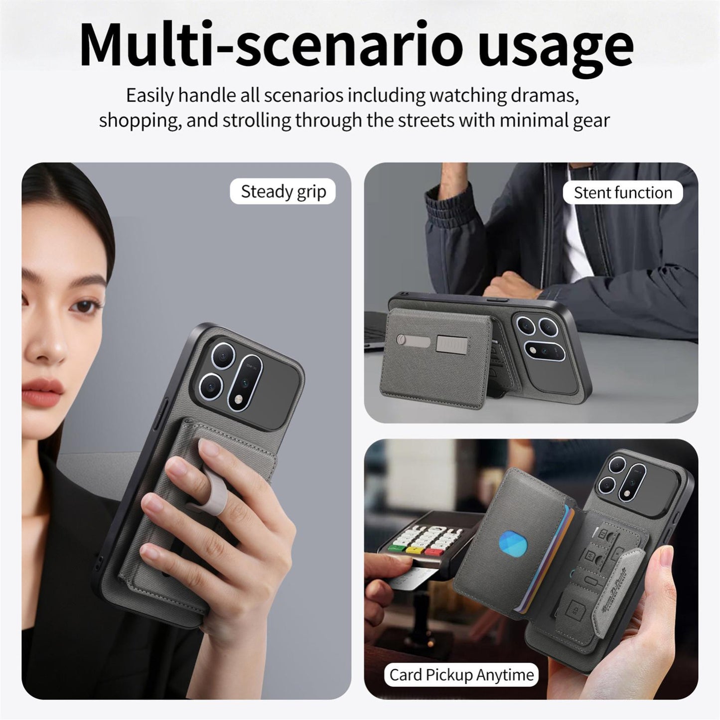 For Honor Win Turbo 5G Twill Fabric Travel Storage Magnetic Card Bag Back Phone Case(Gray)