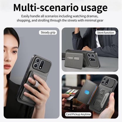 For Honor Win Turbo 5G Twill Fabric Travel Storage Magnetic Card Bag Back Phone Case(Gray)