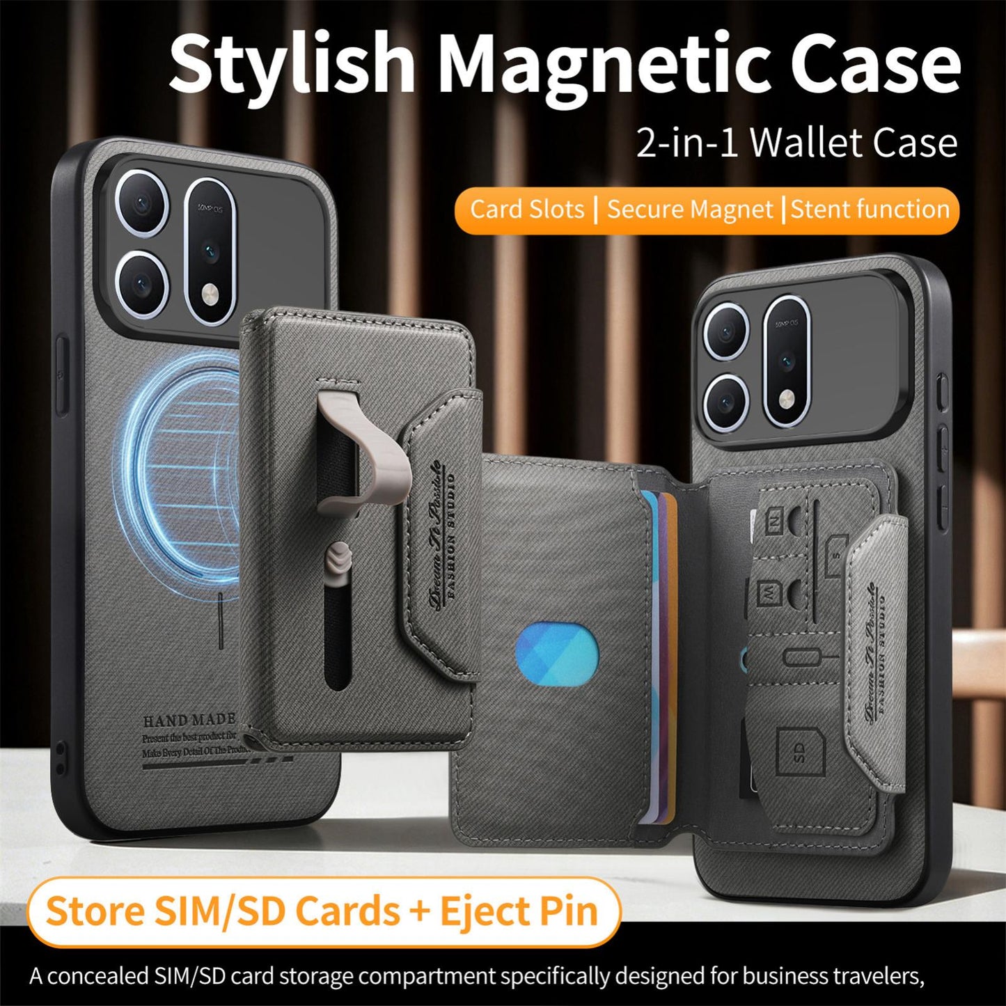 For Honor Win Turbo 5G Twill Fabric Travel Storage Magnetic Card Bag Back Phone Case(Gray)