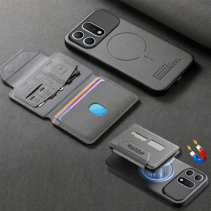 For Honor Win Turbo 5G Twill Fabric Travel Storage Magnetic Card Bag Back Phone Case(Gray)