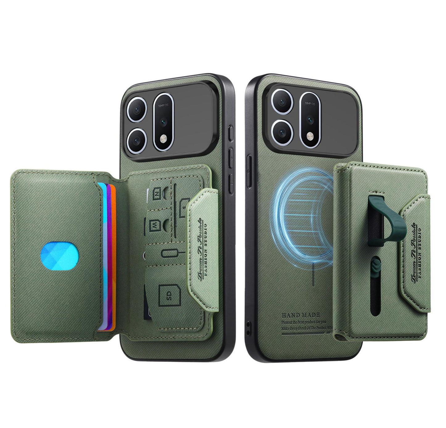 For Honor Win Turbo 5G Twill Fabric Travel Storage Magnetic Card Bag Back Phone Case(Green)