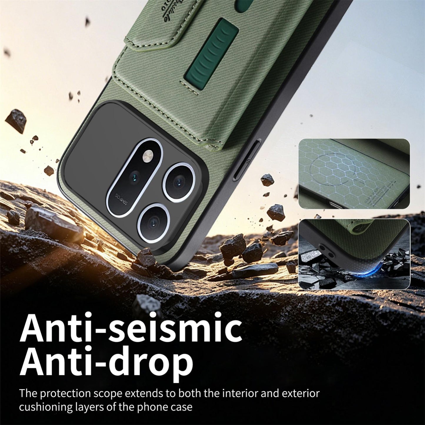 For Honor Win Turbo 5G Twill Fabric Travel Storage Magnetic Card Bag Back Phone Case(Green)