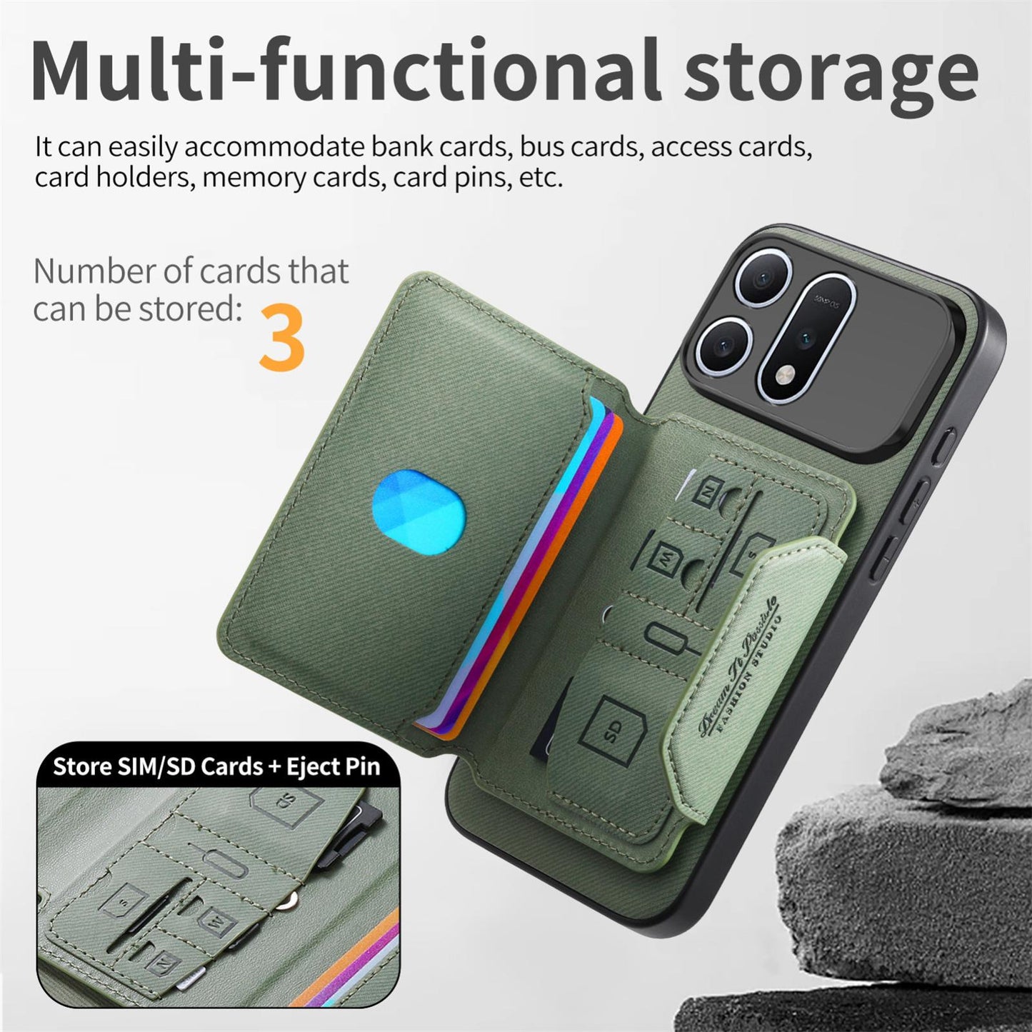 For Honor Win Turbo 5G Twill Fabric Travel Storage Magnetic Card Bag Back Phone Case(Green)
