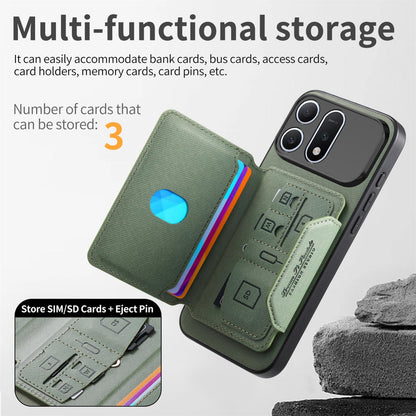 For Honor Win Turbo 5G Twill Fabric Travel Storage Magnetic Card Bag Back Phone Case(Green)