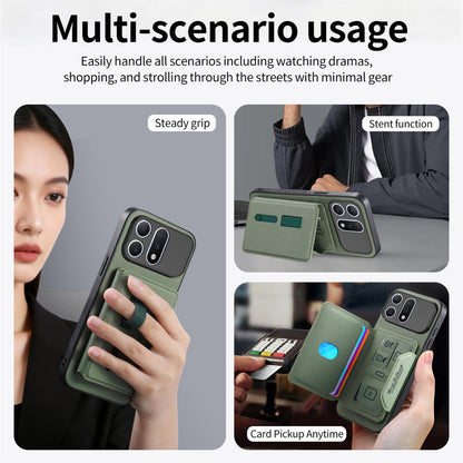 For Honor Win Turbo 5G Twill Fabric Travel Storage Magnetic Card Bag Back Phone Case(Green)
