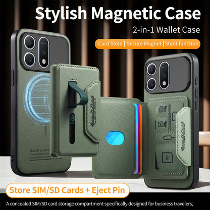 For Honor Win Turbo 5G Twill Fabric Travel Storage Magnetic Card Bag Back Phone Case(Green)