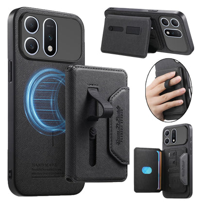 For Honor Win Turbo 5G Twill Fabric Travel Storage Magnetic Card Bag Back Phone Case(Black)