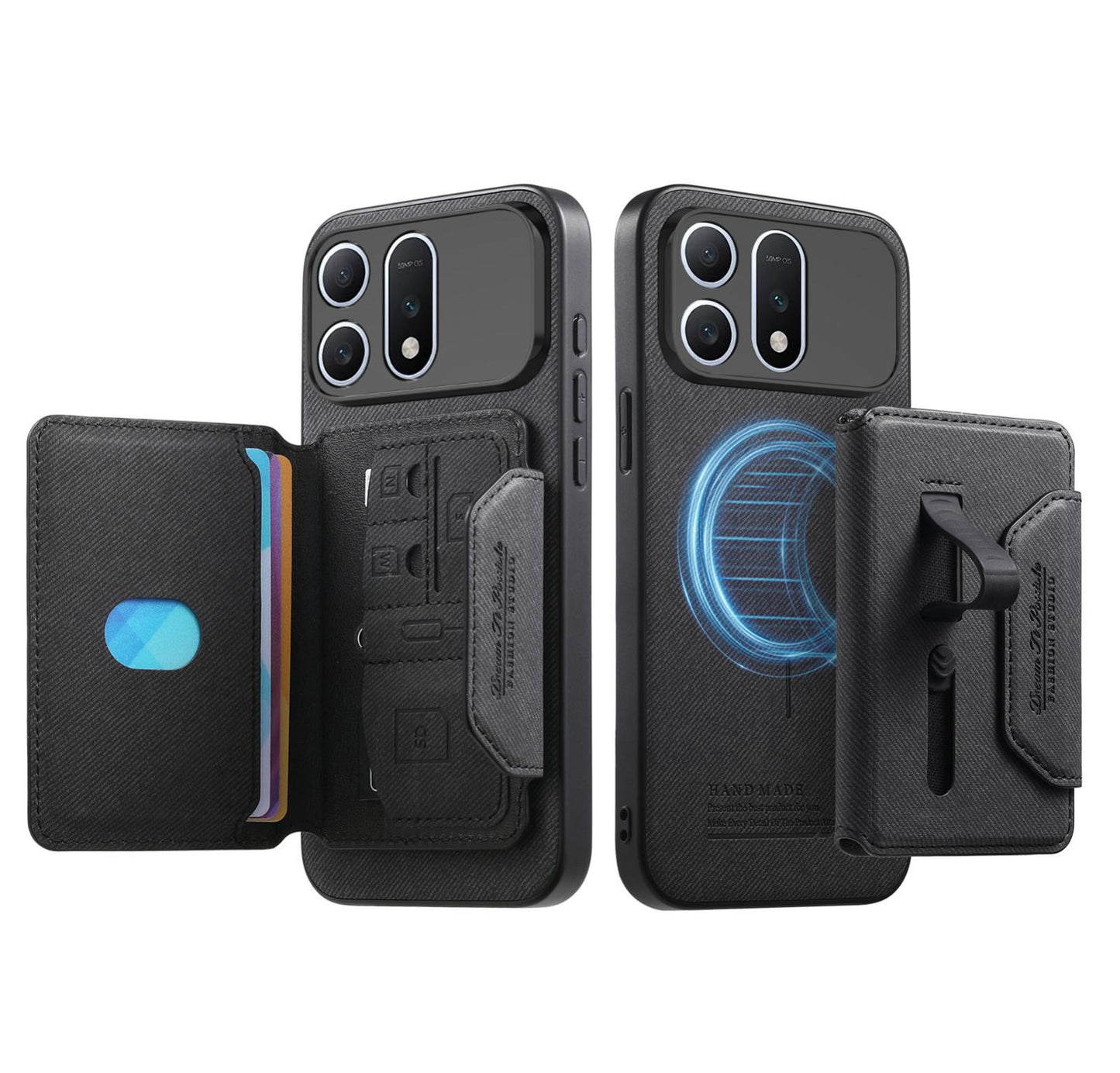 For Honor Win Turbo 5G Twill Fabric Travel Storage Magnetic Card Bag Back Phone Case(Black)
