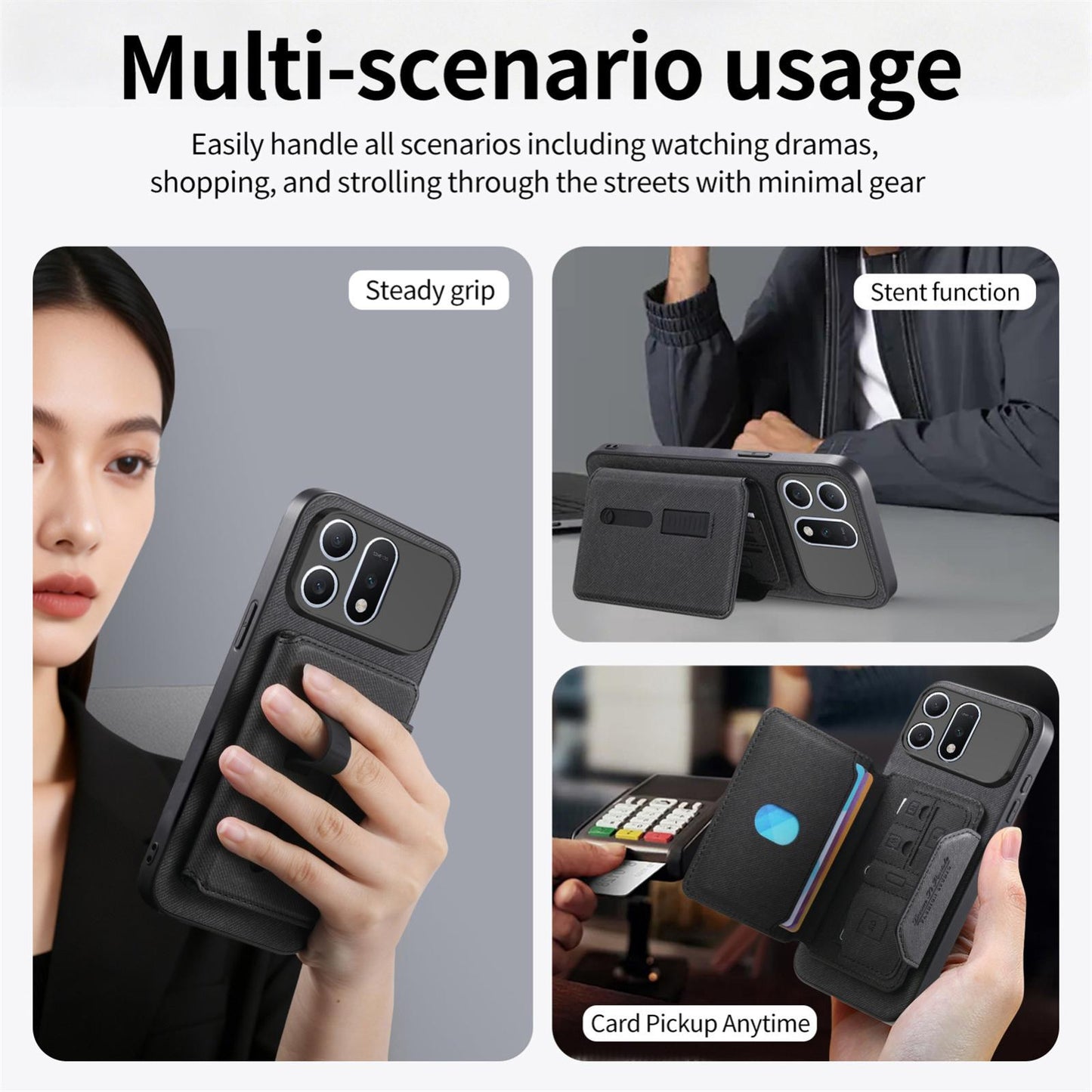 For Honor Win Turbo 5G Twill Fabric Travel Storage Magnetic Card Bag Back Phone Case(Black)