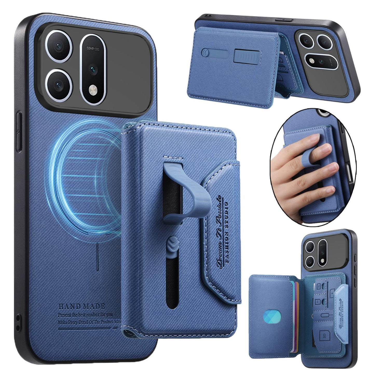For Honor Win Turbo 5G Twill Fabric Travel Storage Magnetic Card Bag Back Phone Case(Blue)
