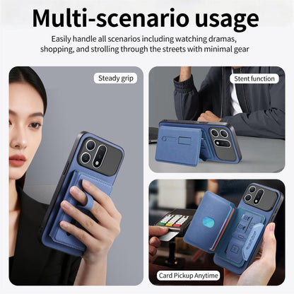 For Honor Win Turbo 5G Twill Fabric Travel Storage Magnetic Card Bag Back Phone Case(Blue)