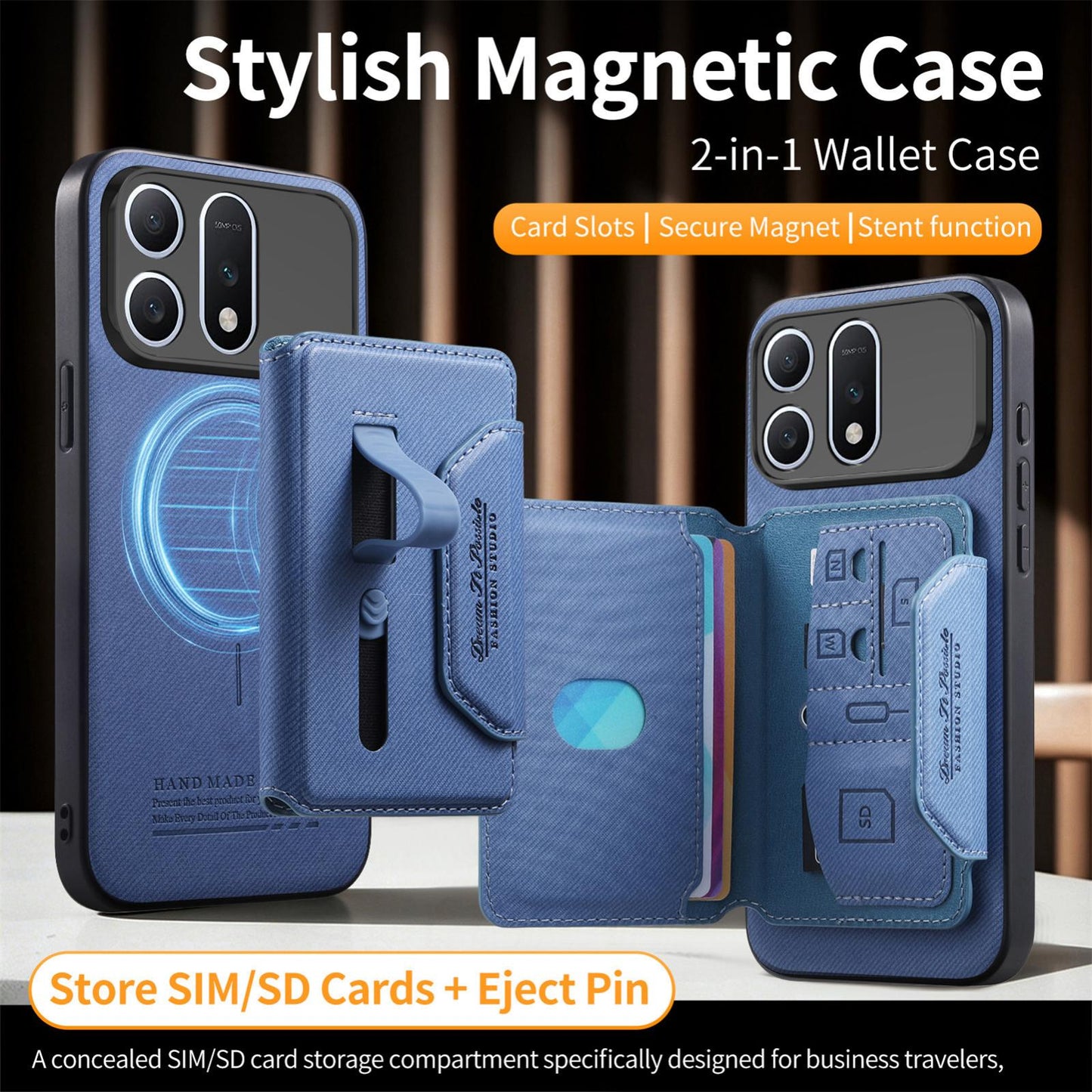 For Honor Win Turbo 5G Twill Fabric Travel Storage Magnetic Card Bag Back Phone Case(Blue)