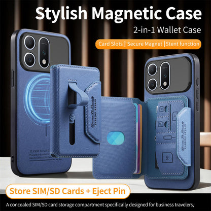 For Honor Win Turbo 5G Twill Fabric Travel Storage Magnetic Card Bag Back Phone Case(Blue)