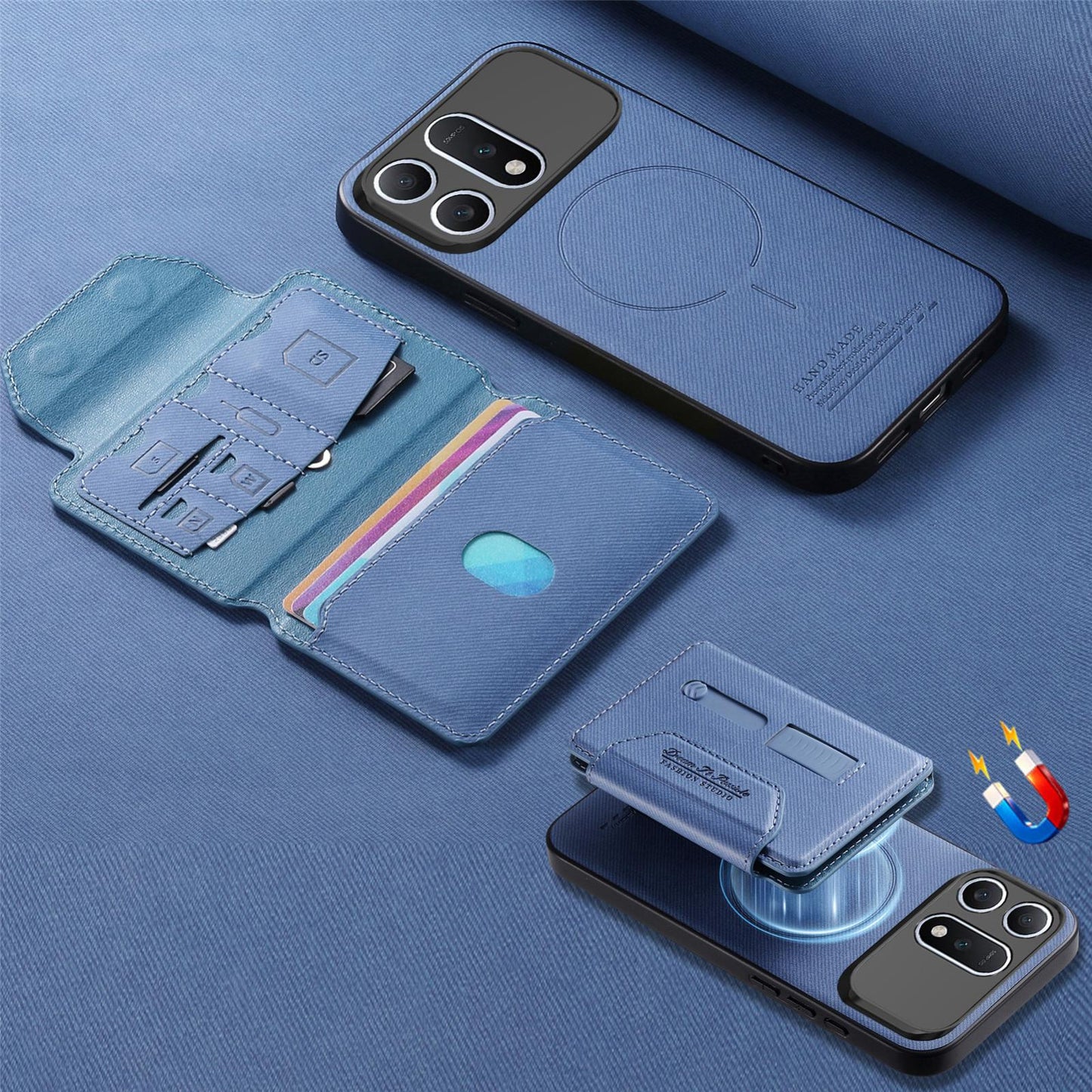 For Honor Win Turbo 5G Twill Fabric Travel Storage Magnetic Card Bag Back Phone Case(Blue)
