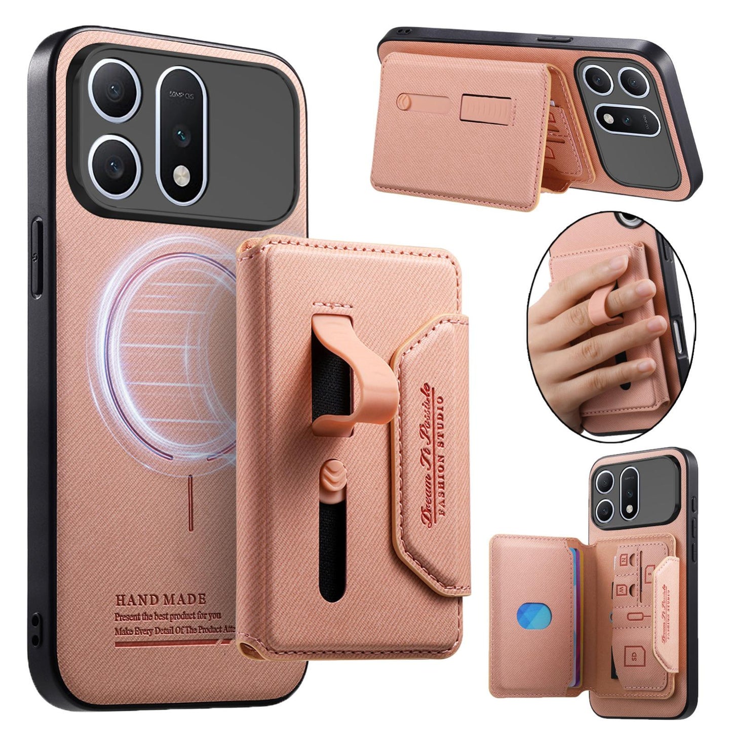 For Honor Win Turbo 5G Twill Fabric Travel Storage Magnetic Card Bag Back Phone Case(Pink)