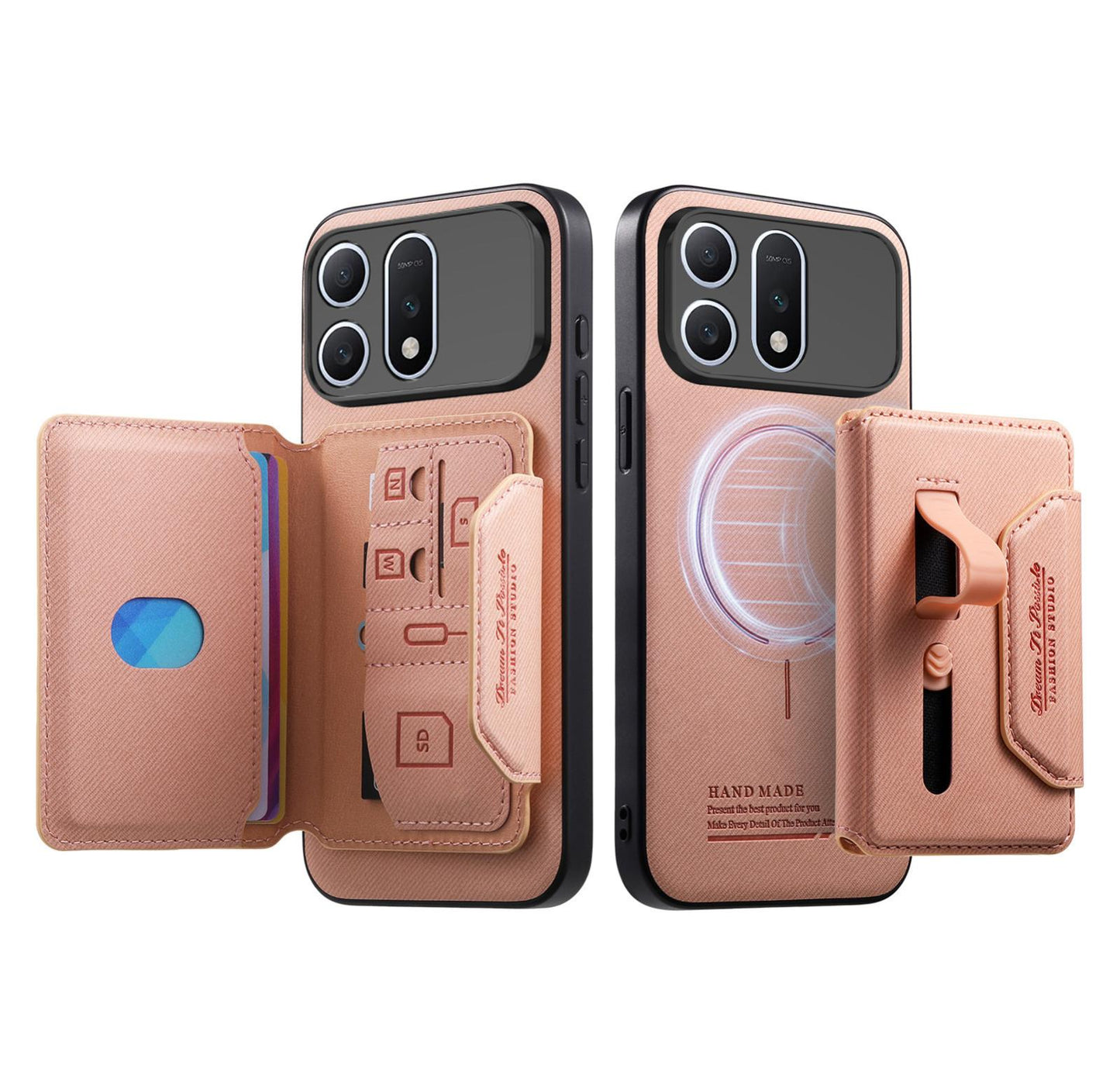 For Honor Win Turbo 5G Twill Fabric Travel Storage Magnetic Card Bag Back Phone Case(Pink)
