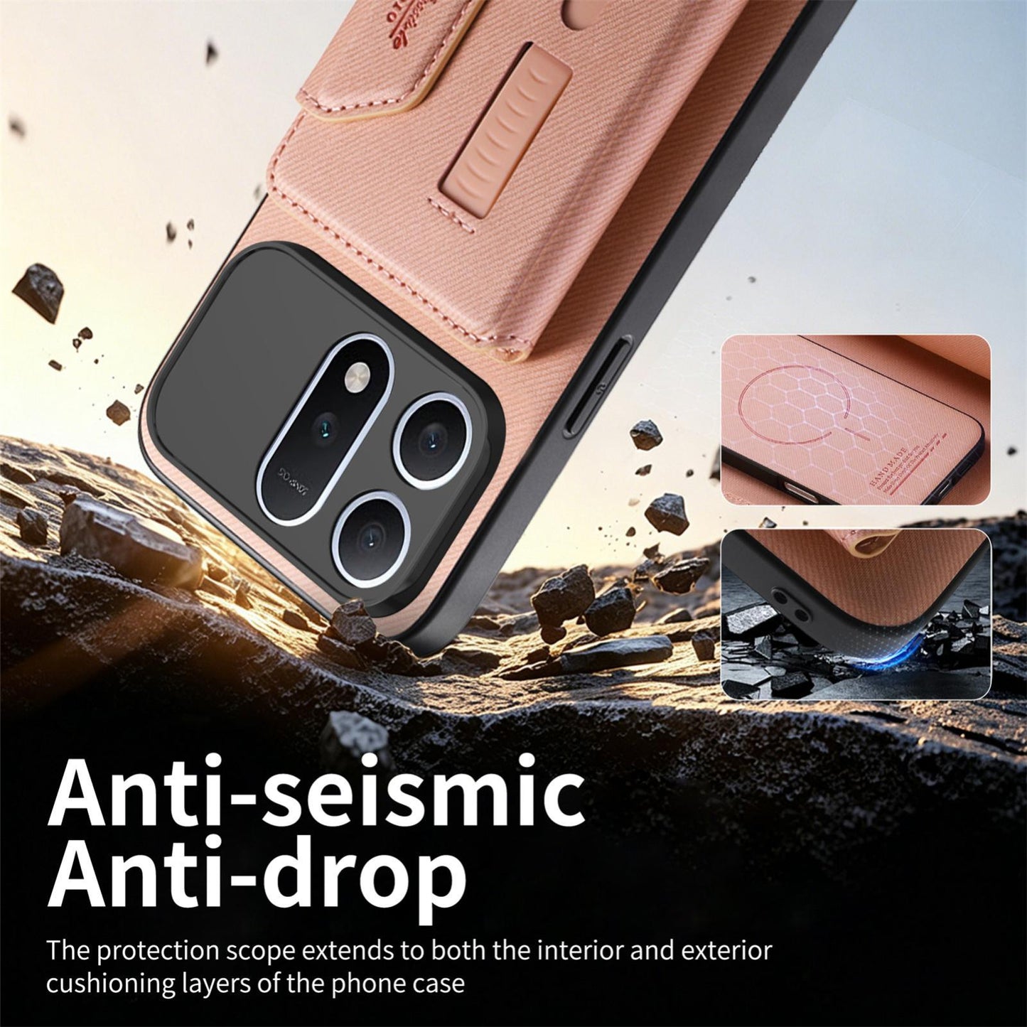 For Honor Win Turbo 5G Twill Fabric Travel Storage Magnetic Card Bag Back Phone Case(Pink)