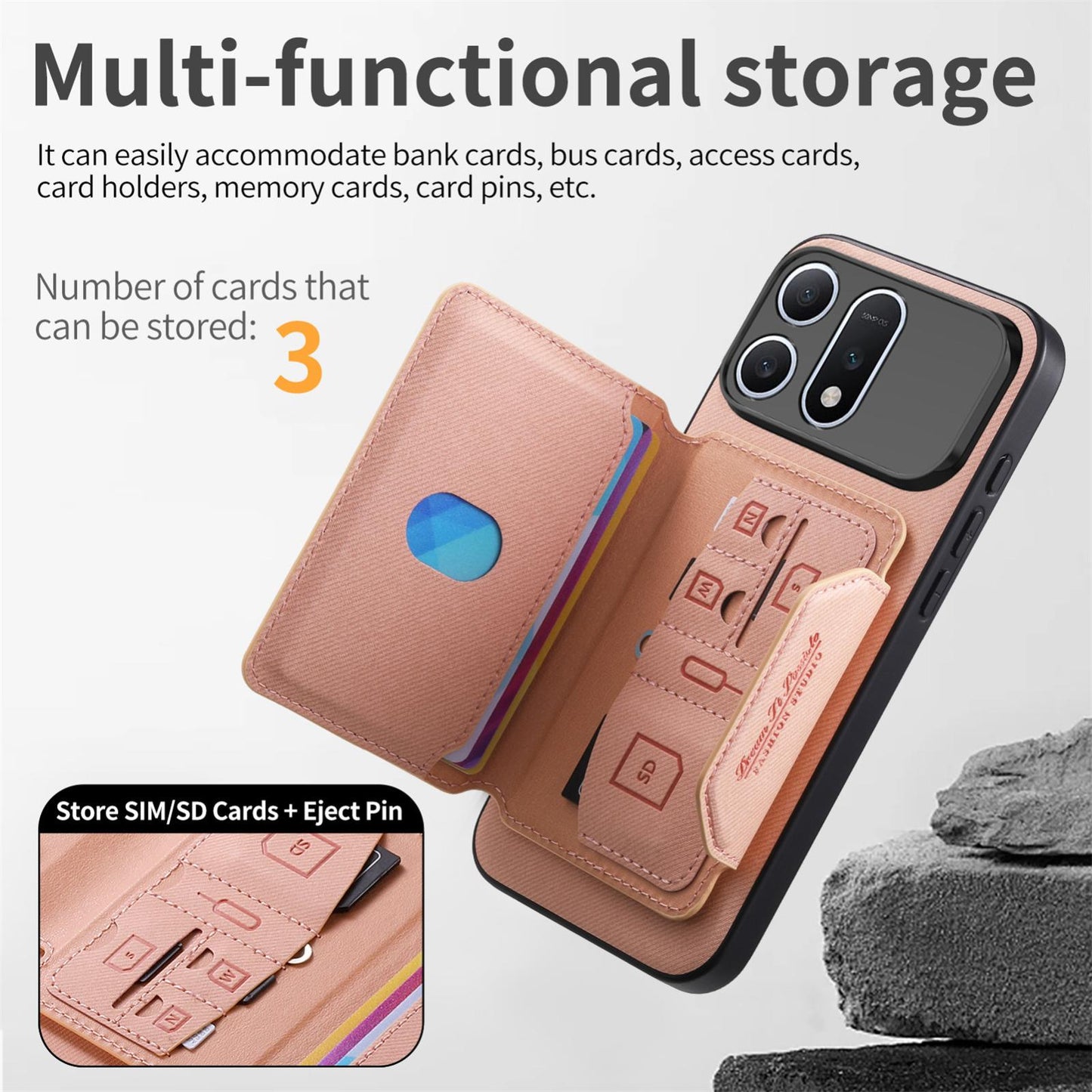 For Honor Win Turbo 5G Twill Fabric Travel Storage Magnetic Card Bag Back Phone Case(Pink)