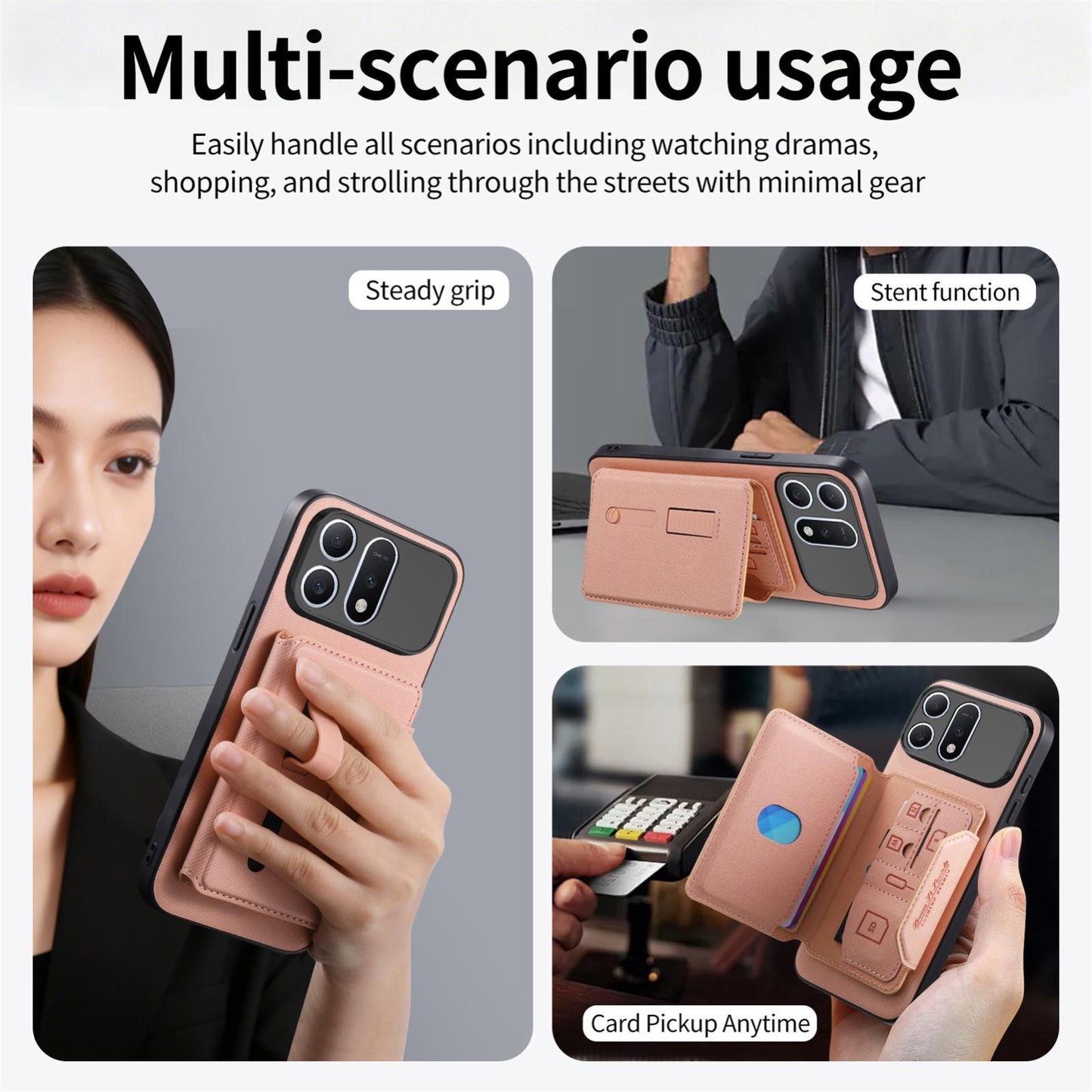 For Honor Win Turbo 5G Twill Fabric Travel Storage Magnetic Card Bag Back Phone Case(Pink)