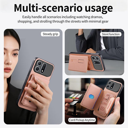 For Honor Win Turbo 5G Twill Fabric Travel Storage Magnetic Card Bag Back Phone Case(Pink)