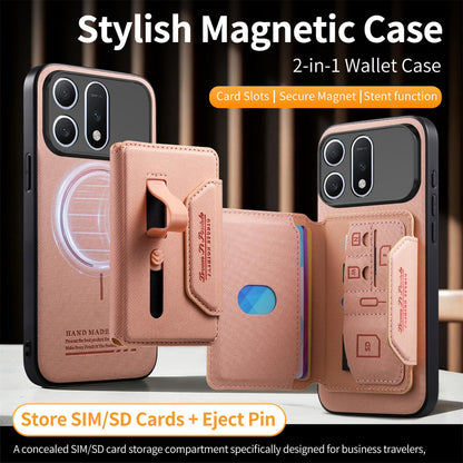 For Honor Win Turbo 5G Twill Fabric Travel Storage Magnetic Card Bag Back Phone Case(Pink)