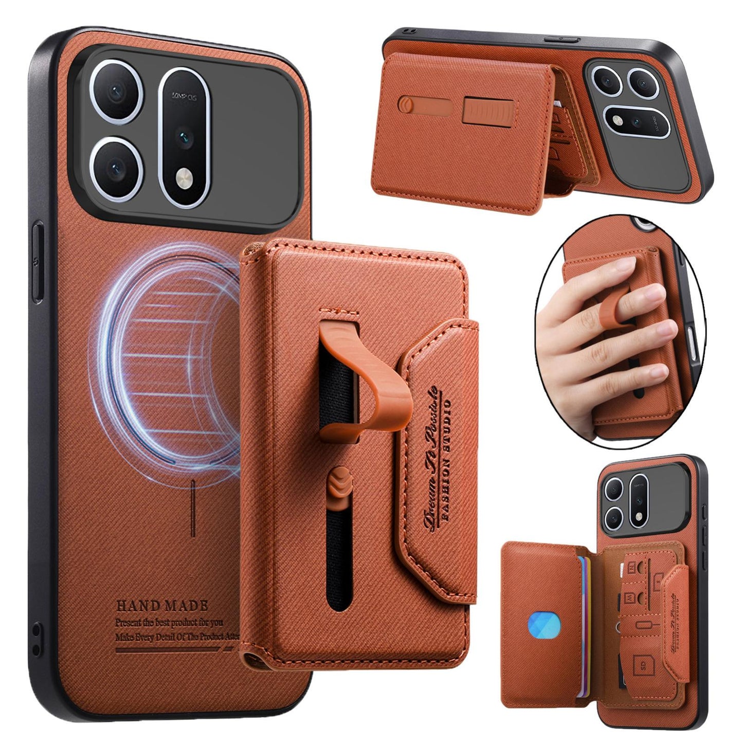For Honor Win Turbo 5G Twill Fabric Travel Storage Magnetic Card Bag Back Phone Case(Brown)