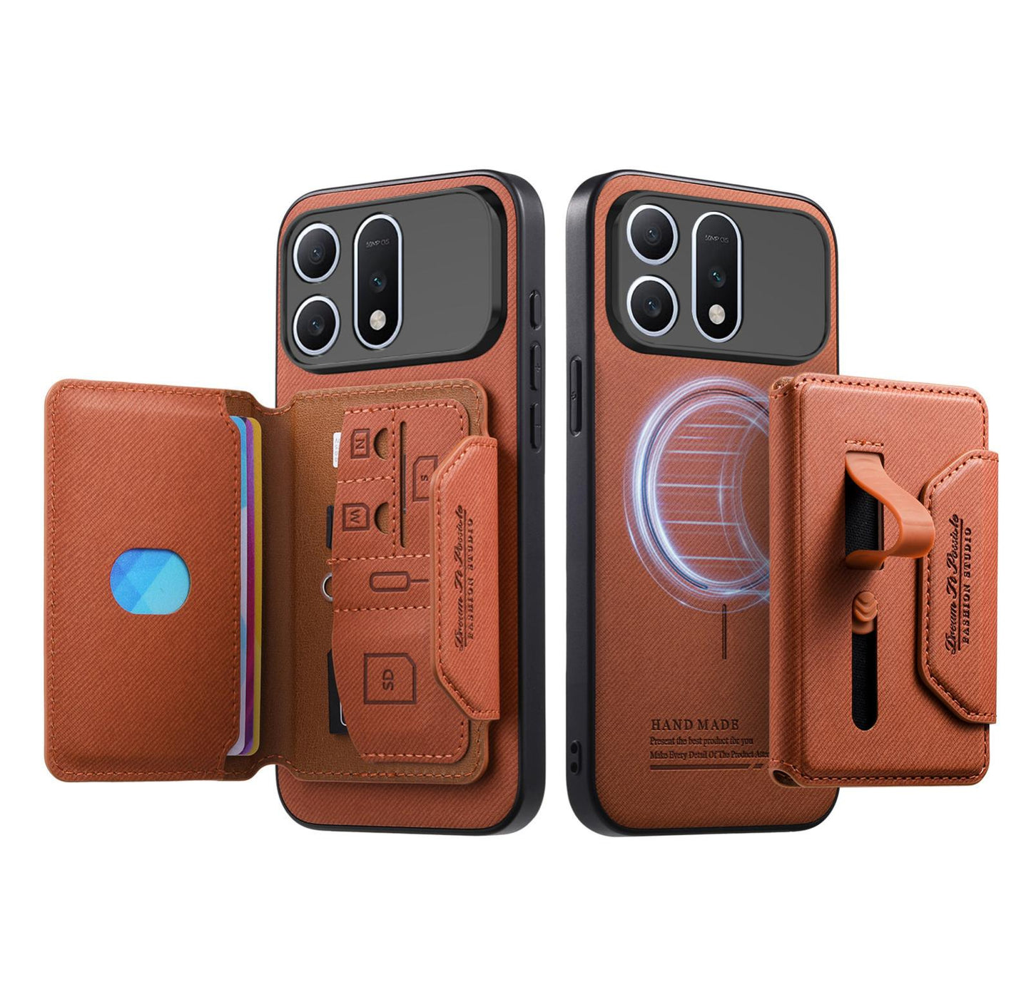 For Honor Win Turbo 5G Twill Fabric Travel Storage Magnetic Card Bag Back Phone Case(Brown)