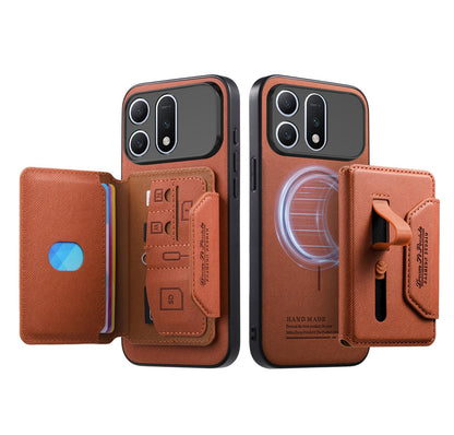 For Honor Win Turbo 5G Twill Fabric Travel Storage Magnetic Card Bag Back Phone Case(Brown)