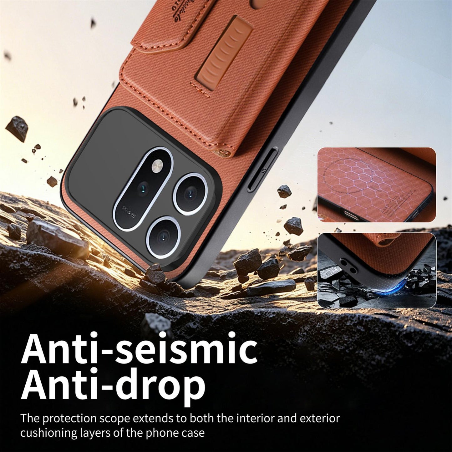 For Honor Win Turbo 5G Twill Fabric Travel Storage Magnetic Card Bag Back Phone Case(Brown)