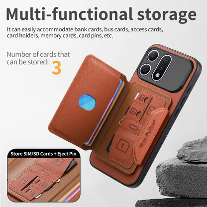 For Honor Win Turbo 5G Twill Fabric Travel Storage Magnetic Card Bag Back Phone Case(Brown)