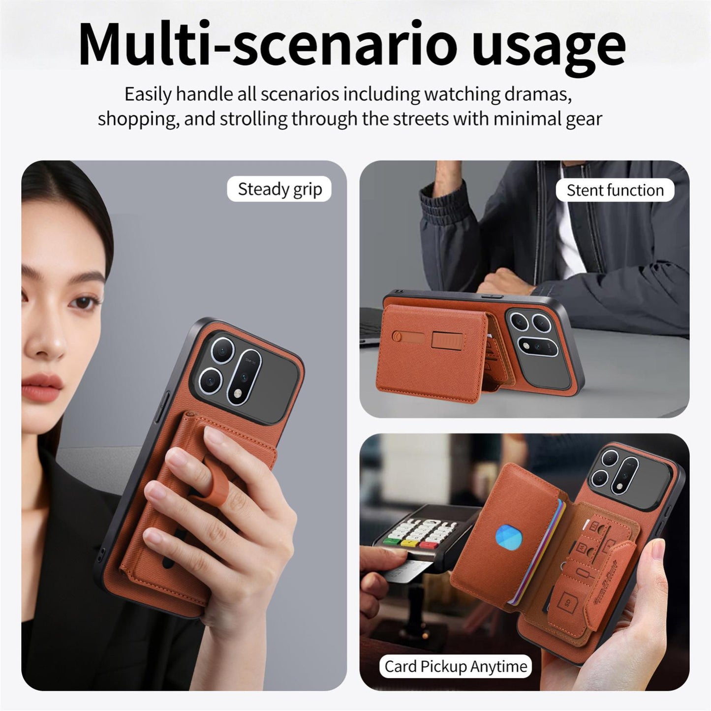 For Honor Win Turbo 5G Twill Fabric Travel Storage Magnetic Card Bag Back Phone Case(Brown)