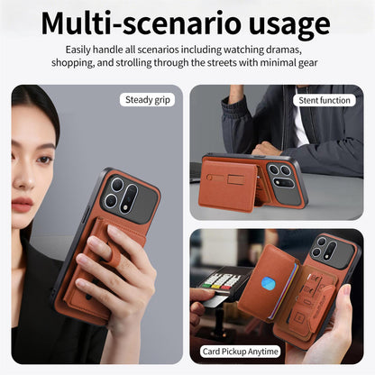 For Honor Win Turbo 5G Twill Fabric Travel Storage Magnetic Card Bag Back Phone Case(Brown)