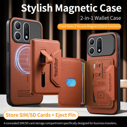 For Honor Win Turbo 5G Twill Fabric Travel Storage Magnetic Card Bag Back Phone Case(Brown)