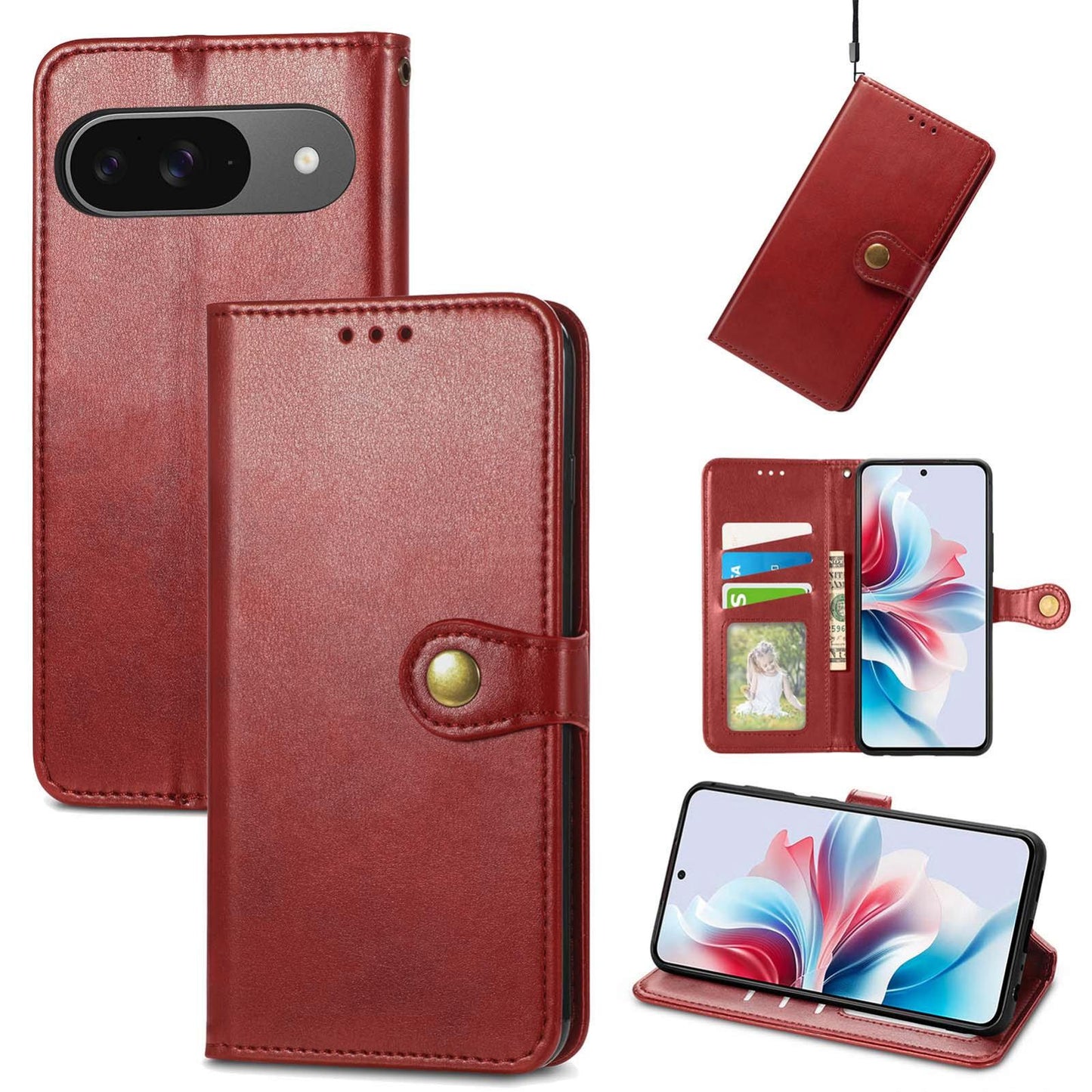 For Google Pixel 11 Pro XL Retro Solid Color Buckle Leather Phone Case(Red)
