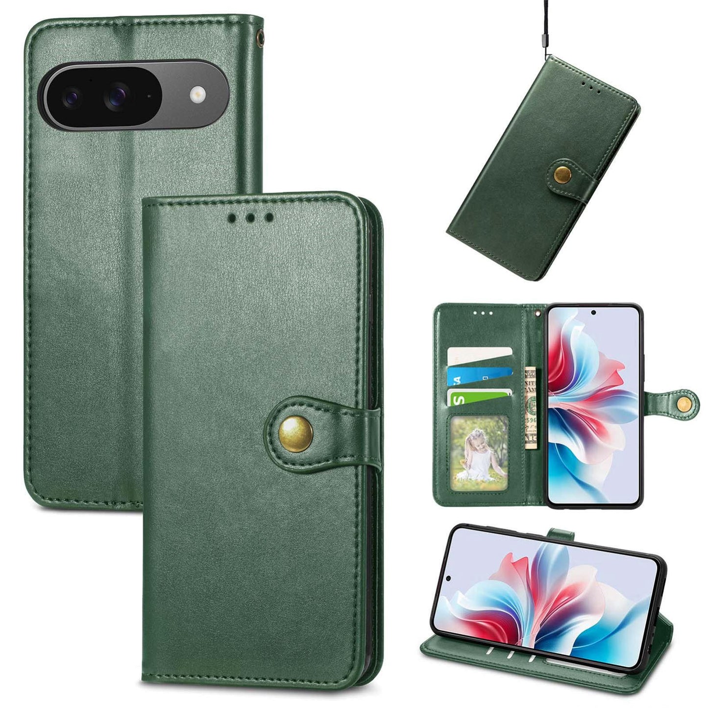 For Google Pixel 11 Pro XL Retro Solid Color Buckle Leather Phone Case(Green)