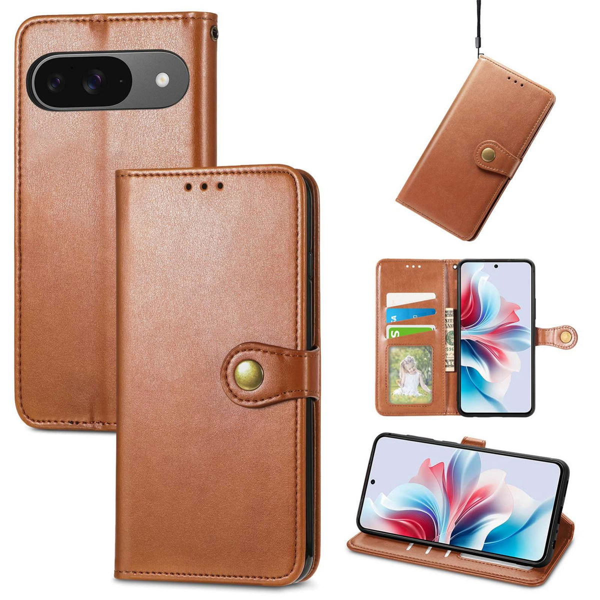 For Google Pixel 11 Pro XL Retro Solid Color Buckle Leather Phone Case - Brow - SYA003452301D