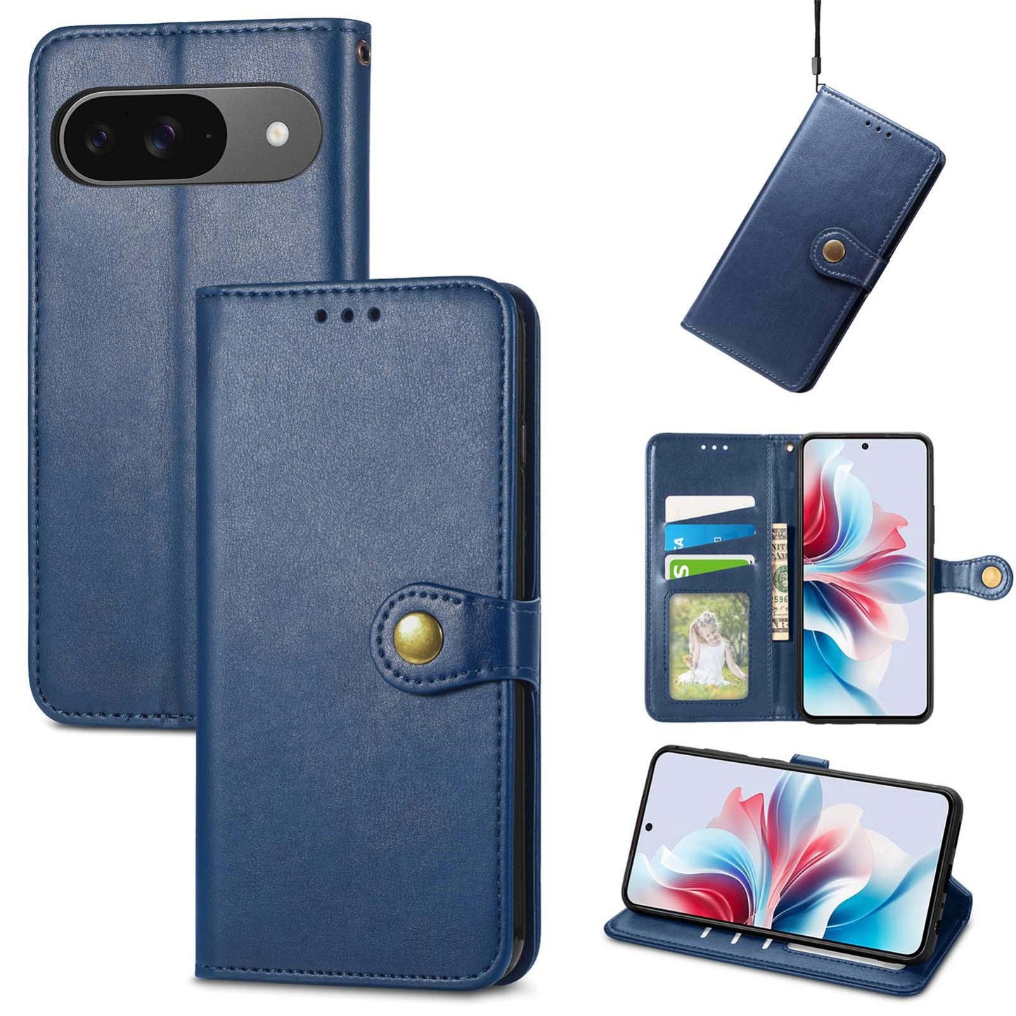 For Google Pixel 11 Pro XL Retro Solid Color Buckle Leather Phone Case(Blue)