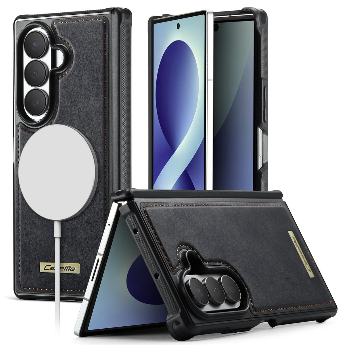 For Galaxy Z Fold8 Ultra 5G CaseMe C69 Series Magnetic Vegan Leather Back Phone Case - Black - SYA003453902A