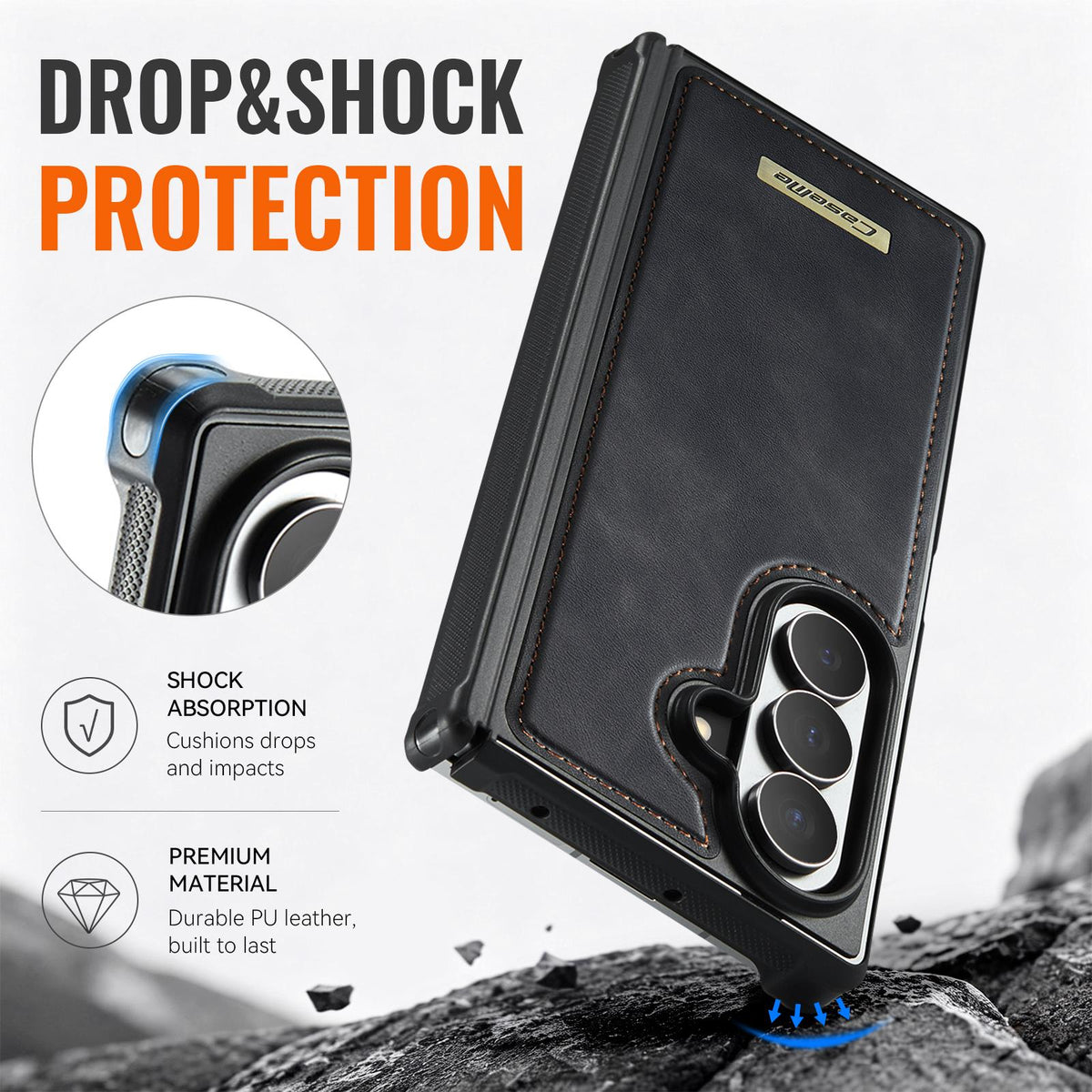 For Galaxy Z Fold8 Ultra 5G CaseMe C69 Series Magnetic Vegan Leather Back Phone Case - Black - SYA003453902A