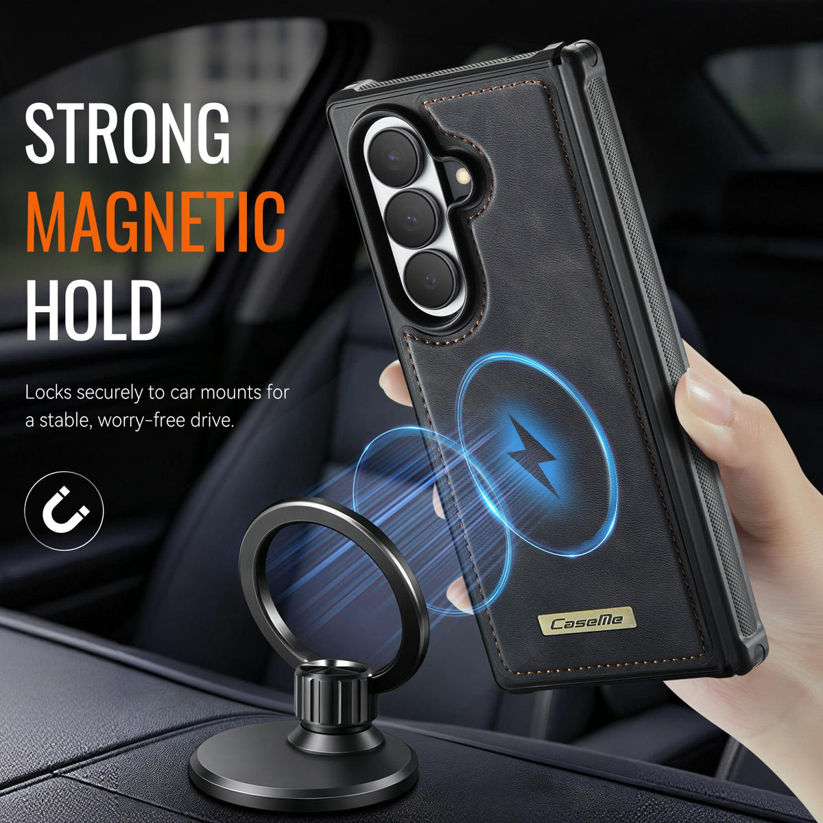 For Galaxy Z Fold8 Ultra 5G CaseMe C69 Series Magnetic Vegan Leather Back Phone Case - Black - SYA003453902A