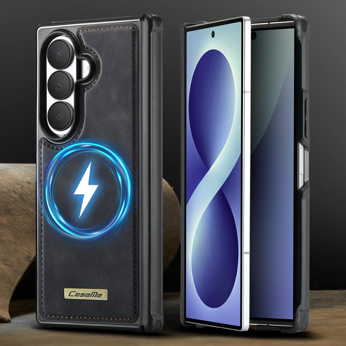 For Galaxy Z Fold8 Ultra 5G CaseMe C69 Series Magnetic Vegan Leather Back Phone Case - Black - SYA003453902A