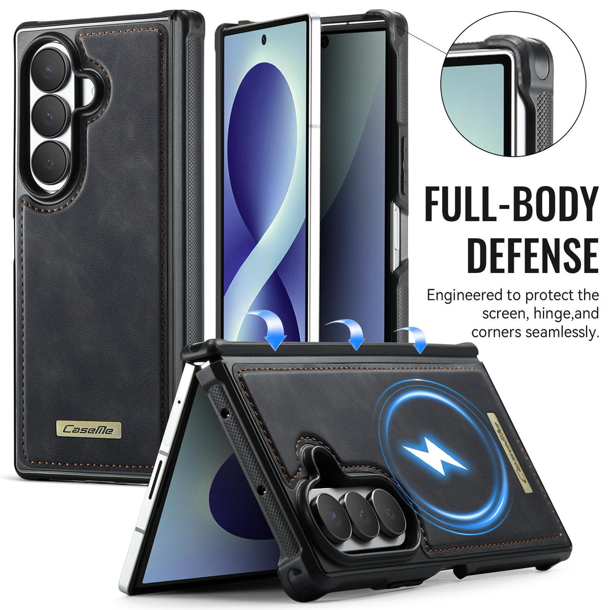 For Galaxy Z Fold8 Ultra 5G CaseMe C69 Series Magnetic Vegan Leather Back Phone Case - Black - SYA003453902A