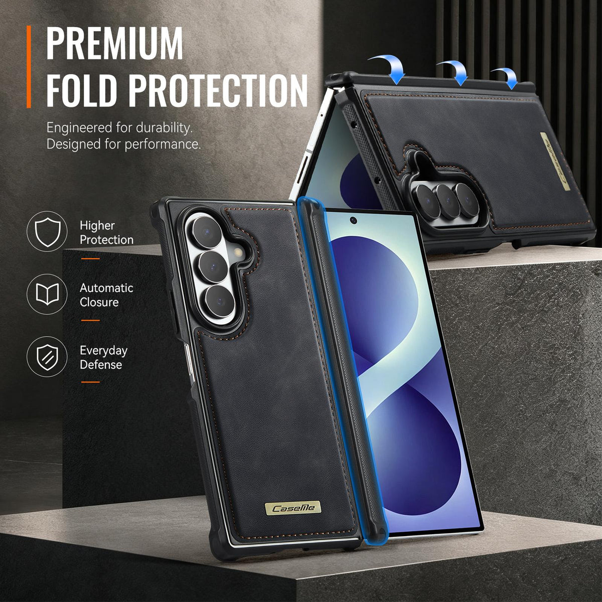 For Galaxy Z Fold8 Ultra 5G CaseMe C69 Series Magnetic Vegan Leather Back Phone Case - Black - SYA003453902A