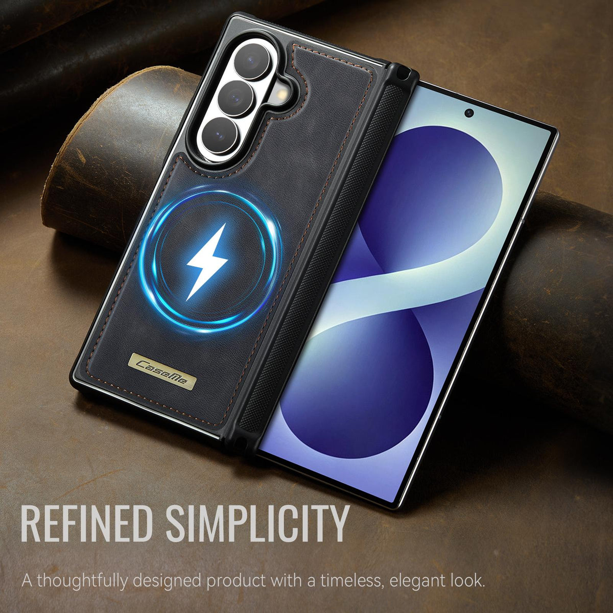 For Galaxy Z Fold8 Ultra 5G CaseMe C69 Series Magnetic Vegan Leather Back Phone Case - Black - SYA003453902A