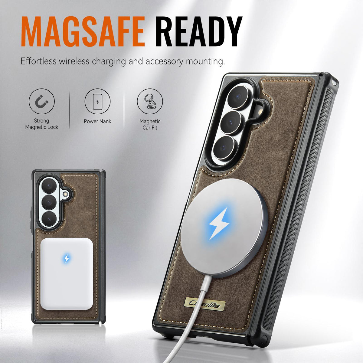 For Galaxy Z Fold8 Ultra 5G CaseMe C69 Series Magnetic Vegan Leather Back Phone Case - Coffee - SYA003453902B