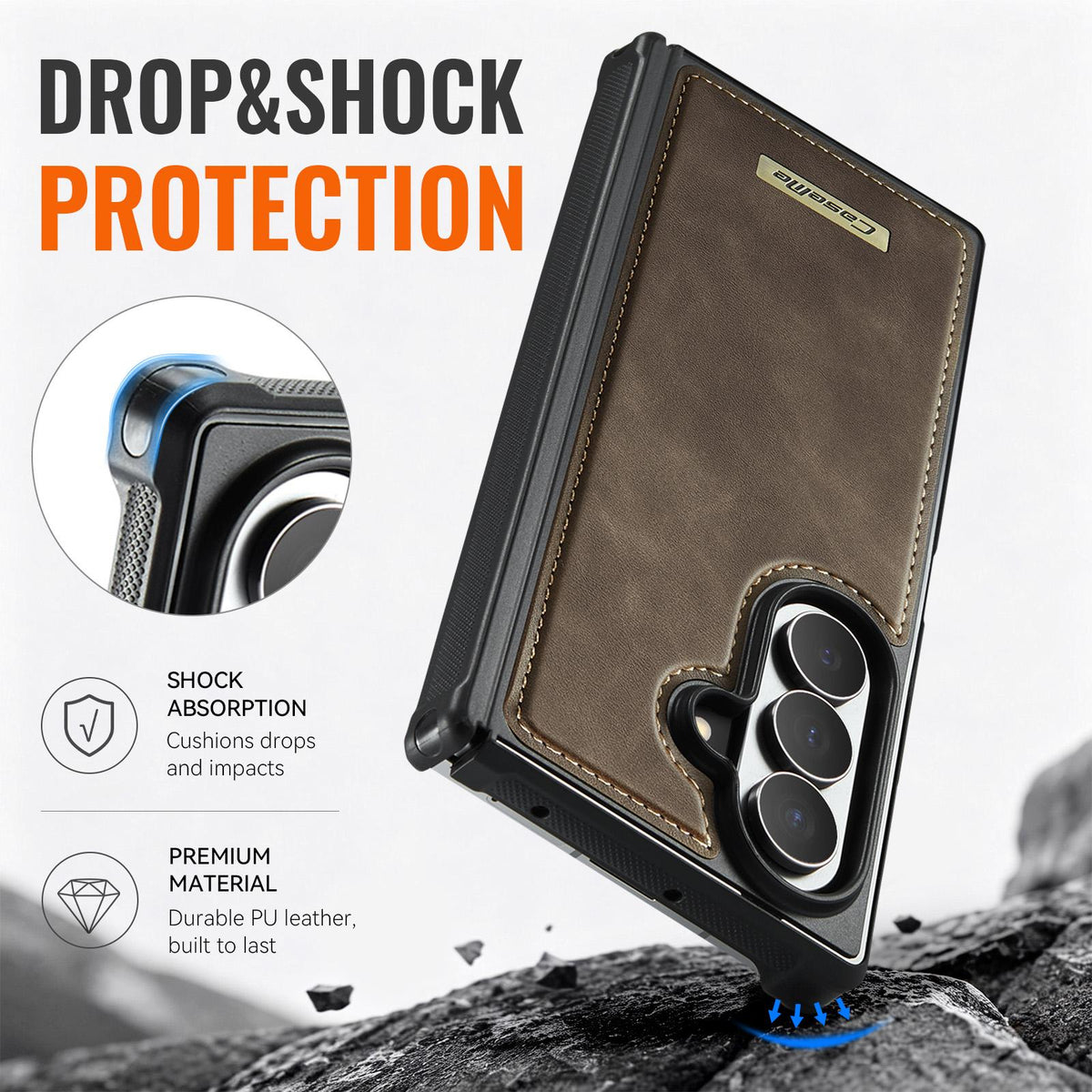 For Galaxy Z Fold8 Ultra 5G CaseMe C69 Series Magnetic Vegan Leather Back Phone Case - Coffee - SYA003453902B