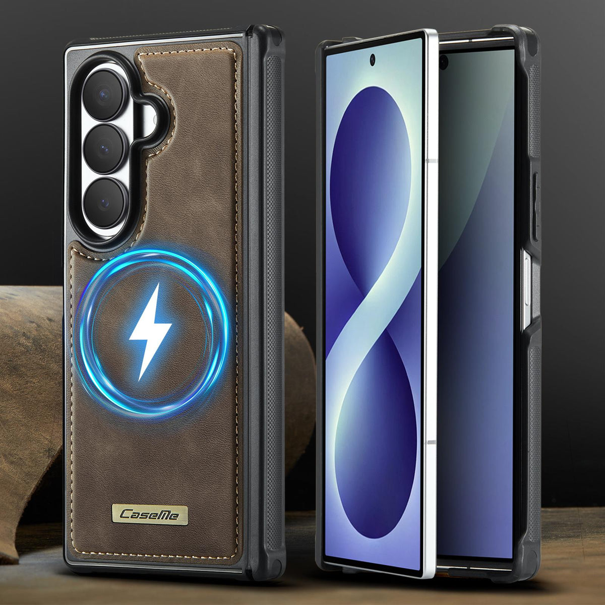 For Galaxy Z Fold8 Ultra 5G CaseMe C69 Series Magnetic Vegan Leather Back Phone Case - Coffee - SYA003453902B