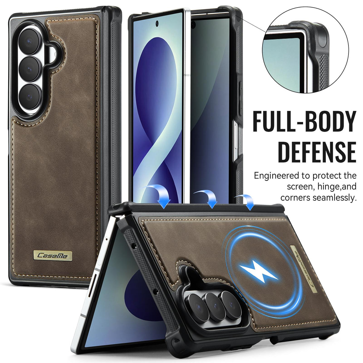 For Galaxy Z Fold8 Ultra 5G CaseMe C69 Series Magnetic Vegan Leather Back Phone Case - Coffee - SYA003453902B
