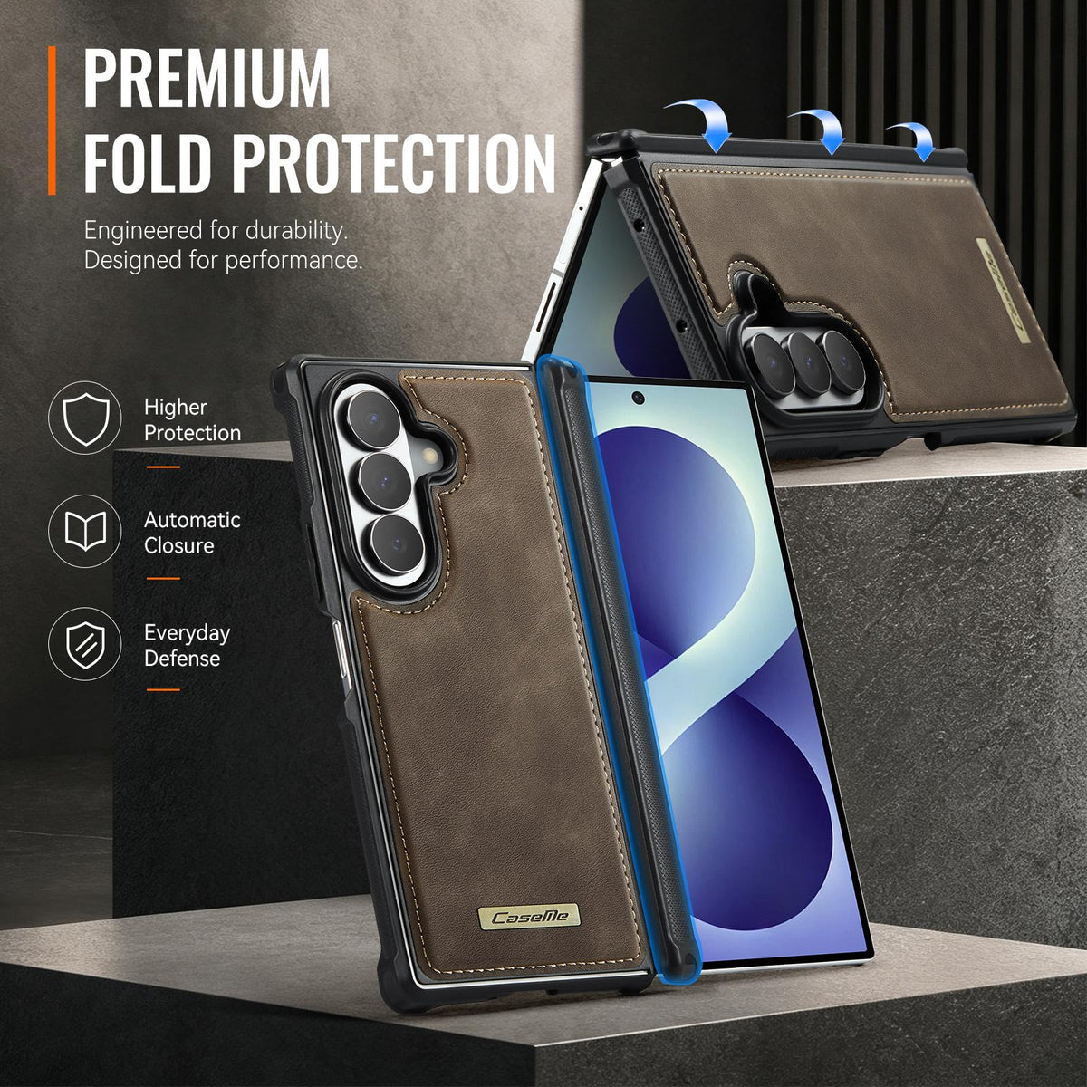For Galaxy Z Fold8 Ultra 5G CaseMe C69 Series Magnetic Vegan Leather Back Phone Case - Coffee - SYA003453902B