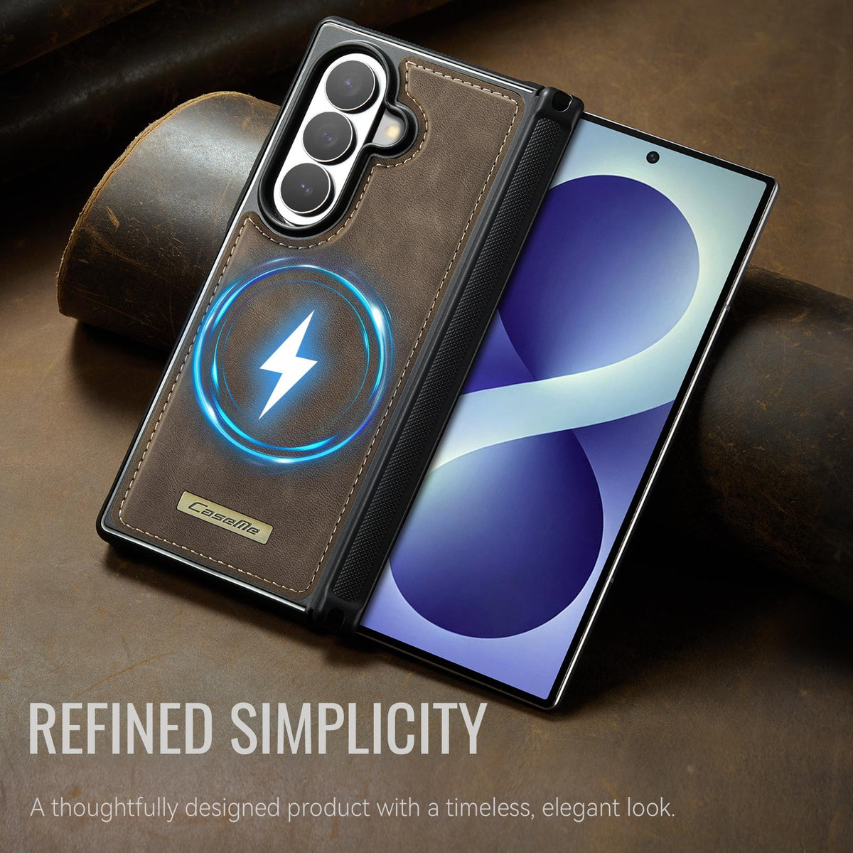 For Galaxy Z Fold8 Ultra 5G CaseMe C69 Series Magnetic Vegan Leather Back Phone Case - Coffee - SYA003453902B